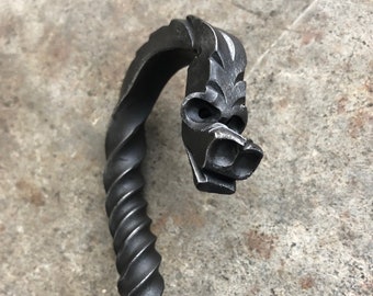 Dragon Head Fire Poker, Fire Tool, Forged Dragons Head, Blacksmith Made Fireplace Tool