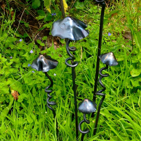 Mushrooms Garden Sculpture, Yard Art, Fairy Shelters, Blacksmith Made Garden Art, 4 Sizes to Choose From