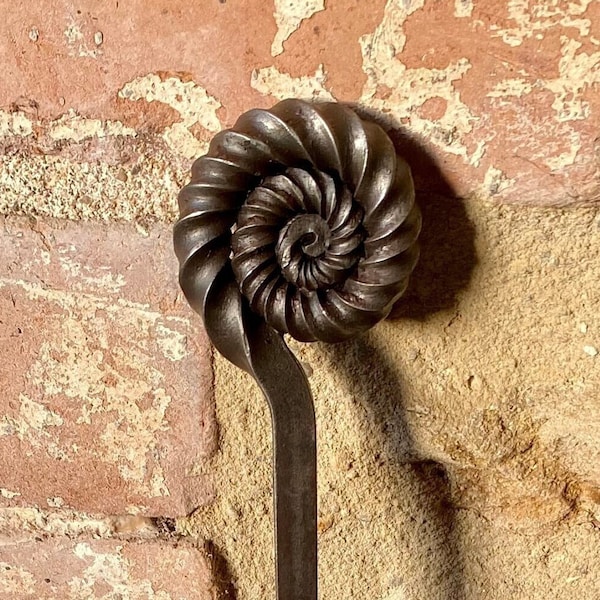 Ammonite Fire Poker, Fire Tool for Fireplace or Woodburner, Hearth Tools, Fire Set with Fossil Theme,  Blacksmith Made