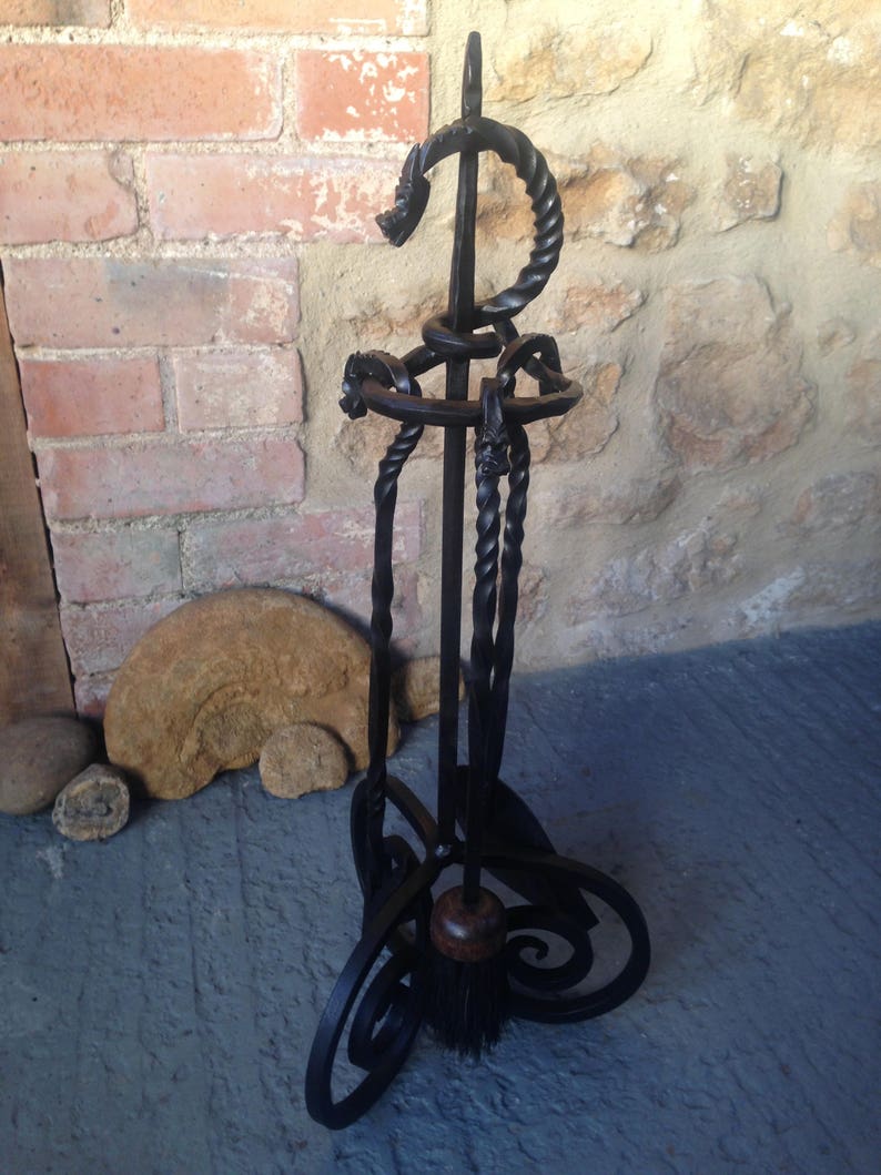 Dragon Head Fire Set Fire Poker Dustpan and Brush on Stand Etsy UK