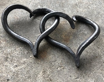 Wedding, Anniversary or Valentines Gift, Pair of Interlinked Hearts of Steel, Hand Forged Heart Ornaments! His and Hers Hearts