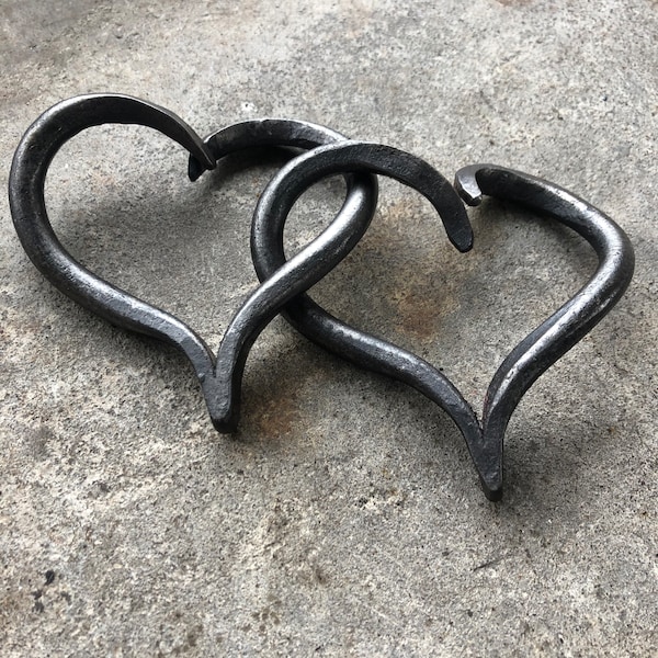 Wedding, Anniversary or Valentines Gift, Pair of Interlinked Hearts of Steel, Hand Forged Heart Ornaments! His and Hers Hearts