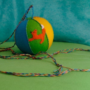 Waldorf Crib Mobile Rattle Ball Toy with a Butterfly, Dragon and a Fox, Handmade from Natural Materials image 1