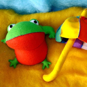Fairy Tale Waldorf Frog (With Umbrella), Handmade From Natural Materials
