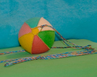 Waldorf Crib Mobile Rattle Ball Toy (Red, Pink, Yellow, Green), Handmade from Natural Materials