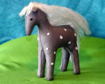 Fairy Tale Waldorf Horse (Grey with White Spots), Handmade From Natural Materials