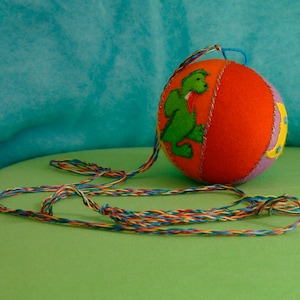 Waldorf Crib Mobile Rattle Ball Toy with a Butterfly, Dragon and a Fox, Handmade from Natural Materials image 4