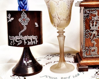 Havdalah Set. Silver. Olive Wood. Garnets. Handmade. Shabbat. Jewish Holidays Gift. Judaica Gifts. Personalized.
