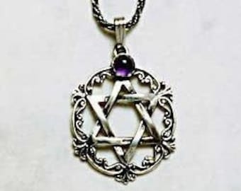 Antique Jewish Star. Silver & Amethyst Star Of David. Vintage Star Of David Necklace. Jewish Jewelry. Judaica Jewelry. Judaism Jewelry.