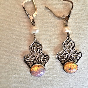 Israeli Earrings. Silver & Pink Opal Earrings. Israeli Handmade Earrings. Gift For Mom. Gift For Wife. Drop Earring. Custom Earrings.