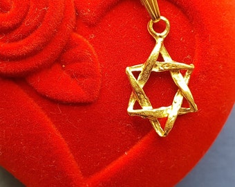 Star Of David Necklace, Gold Plated Silver, Twisted Mogen Dovid, Father's Day, Judaism Jewelry