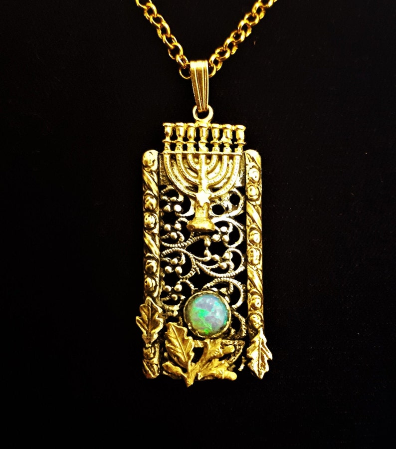 Gold Menorah Necklace. 14k Gold Menorah Pendant. Handmade Menorah