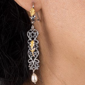 Israeli Earrings. Israeli Gold & Silver Chandelier Earrings. Israeli Designer. Israeli Handmade Earrings. Jewish Earrings. Israel Earrings.