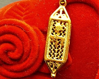 Solid Gold Filigree Chai Pendant, Am Yisrael Chai Necklace, Jewish Jewelry, Judaism