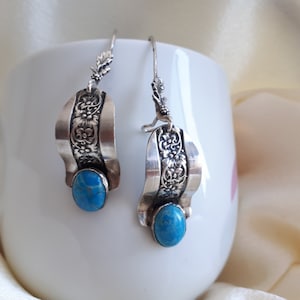 Israeli Earrings. Silver Handmade Dangle Earrings. Israeli Jewelry. Blue Turquoise Drop Earrings. Made In Israel. Personalized Earrings.