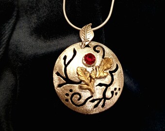 Tree of Life Handmade Necklac, Silver & Gold, Garnet, Jewish Eternal Life Jewelry, Customizide.