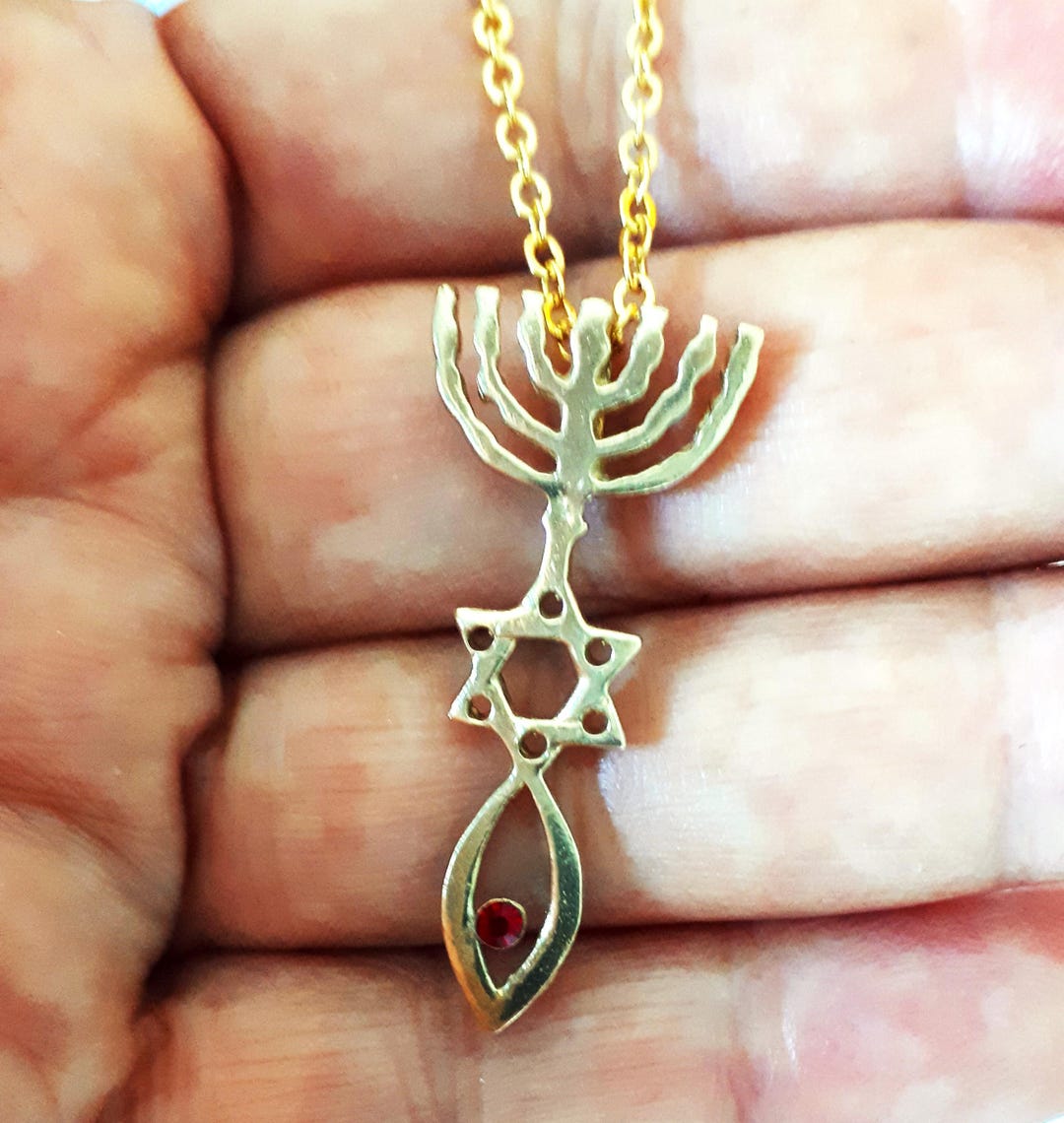 Messianic Seal of Jerusalem Necklace. Solid Gold Messianic Seal Pendant