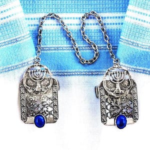 Tallit Clips. Silver Filigree. Handmade. Lapis Lazuli. Jewish Prayer Shawl Clips. Israeli Designer. Talis Clip. Personalized. Free Shipping.