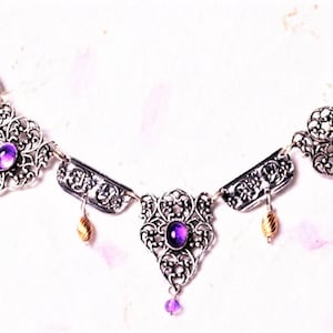 Jewish Queen Esther Necklace. Unique Silver & Amethyst Gemstones. Queen Esther Choker. Purim Jewelry. Hadassah Necklace. Personalized Gifts.