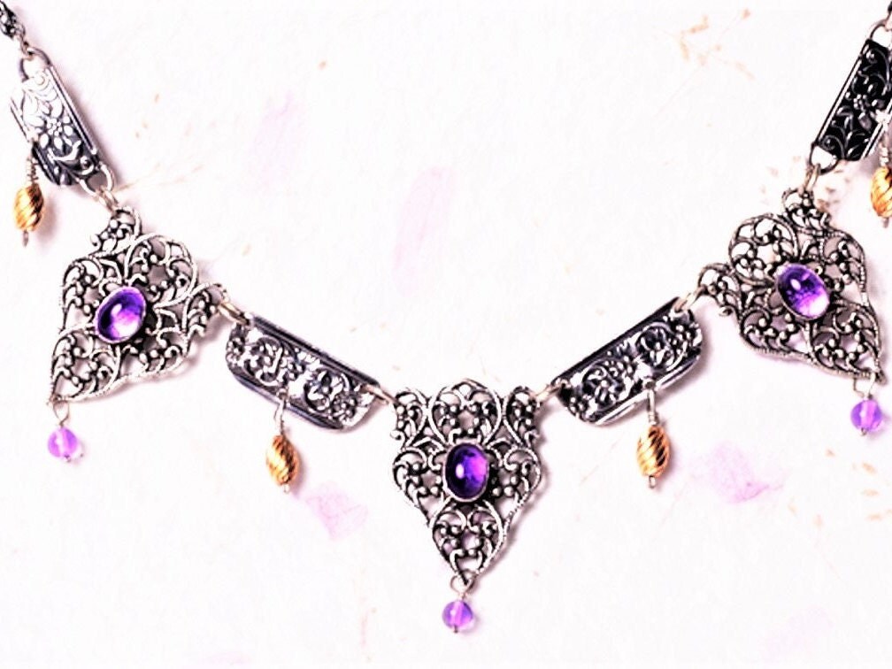 Queen Esther Necklace. Unique Silver Purple Amethysts Necklace. Purim Jewelry for Her. Jewish Queen Esther Necklaces. Personalized. Etsy UK
