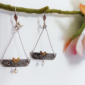 Israeli Earrings. Silver & Gold Israeli Earrings. Handmade Art Nouveau Design Earrings. Jewish Earrings. Israeli Jewelry. Israeli Designer.