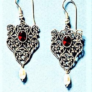 Unique Israeli Lace Earrings. Silver & Garnets Lace Earrings. Filigree Earrings. Jewish Earrings. Ethnic Dangle Earrings. Custom Jewelry.
