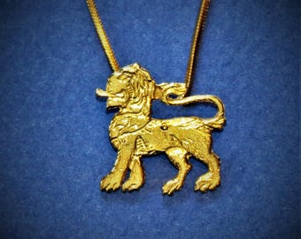 Lion Of Judah Necklace. Gold Plated Silver. Jewish Jewelry. Israeli Designer. Judaica From Israel.
