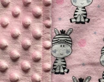 Baby Zebra Flannel and Minky Blanket - Baby or Toddler Girl