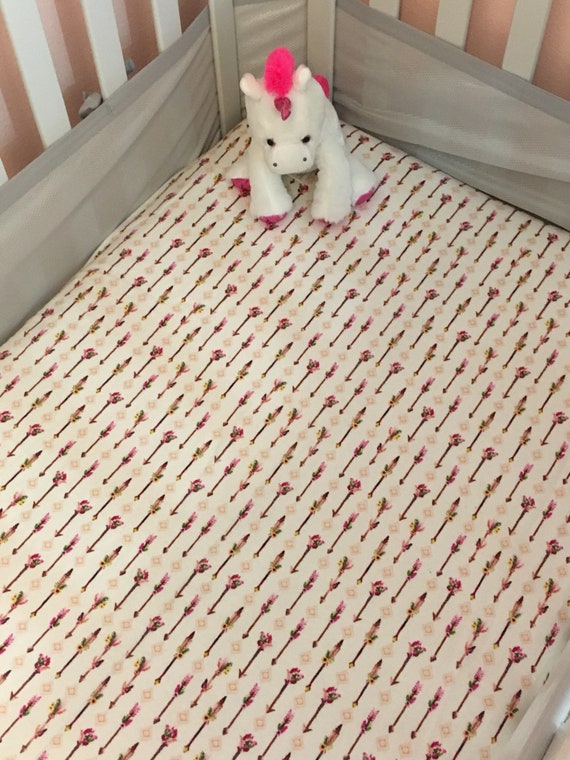Crib Sheet Fitted Tribal Pink and Floral Arrow Flannel Crib Sheet Baby or Toddler Girl Etsy