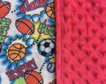Sport Themed Flannel and Minky Blanket - Baby or Toddler Boy