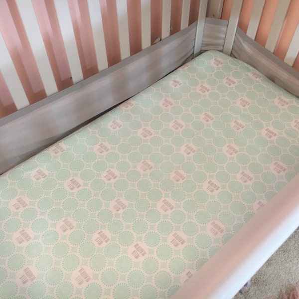 Fitted Crib Sheet with White and Mint Hello Beautiful Flannel Crib Sheet - Baby or Toddler Girl