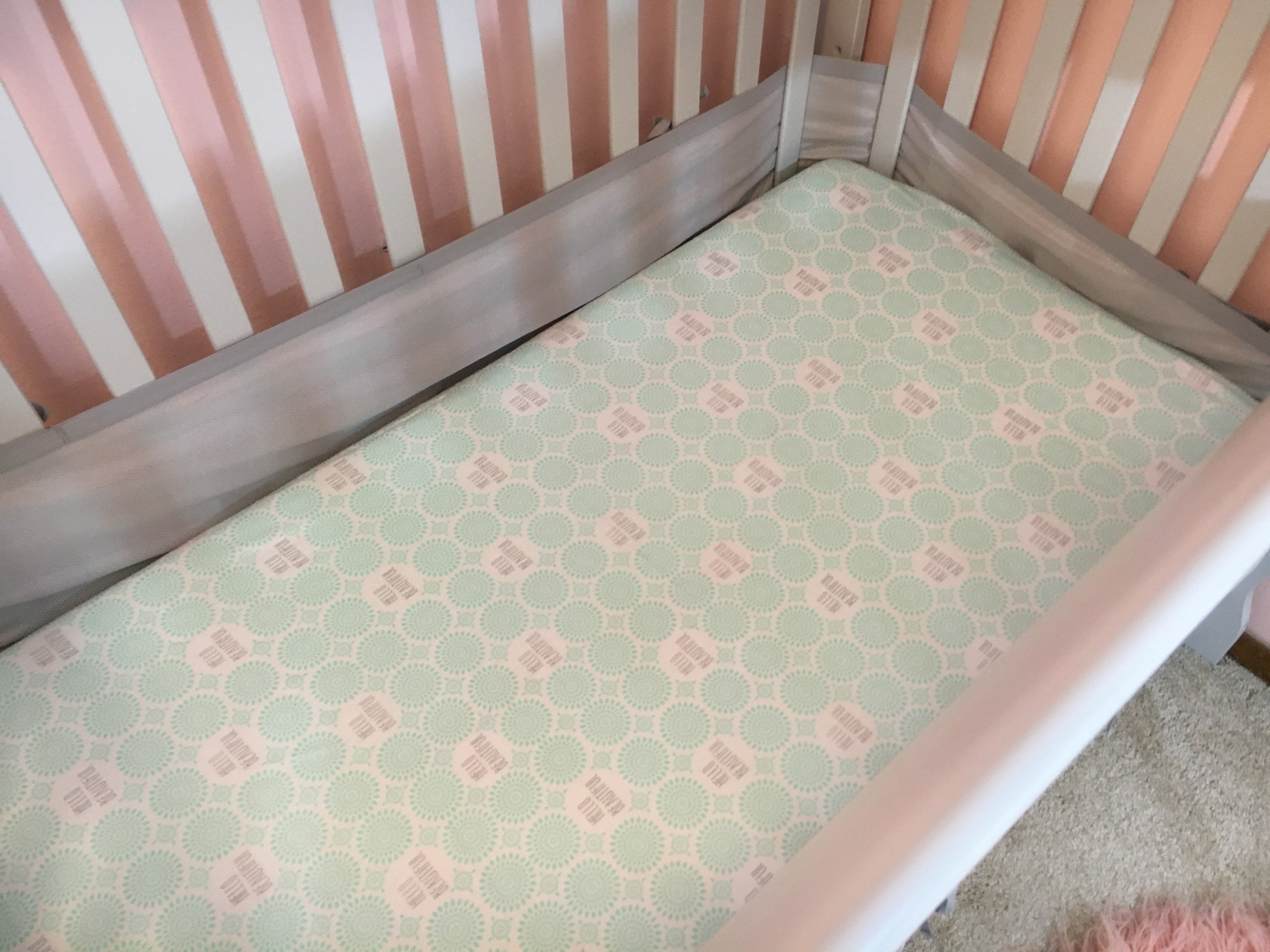 Fitted Crib Sheet with White and Mint Hello Beautiful Flannel Crib