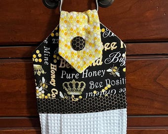 Hanging Kitchen Towel, Bees, Honeycomb and Flowers