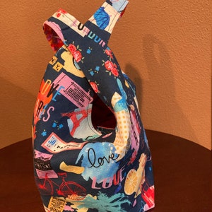 Japanese Knot Bag &quot;Love Paris&quot; Over Wrist Bag, Individually Designed, Fully Lined