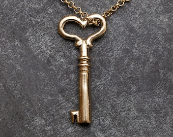 Messing hartsleutelhanger: Skeletonsleutelketting
