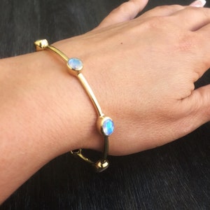 Rainbow Moon & Brass Bangle // Golden Gemstone Bracelet // Elegant Gem Stone Arm Wrist Adornment // Stacking Rainbow Bangle B-902-BRM