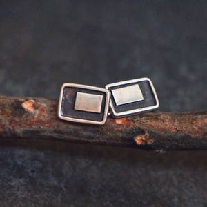 MENS Sterling Silver Cufflinks // Industrial Hand Forged Oxidized Modern Mod Suit Accessory // Hand Forged Art French Cuffs C-700-S