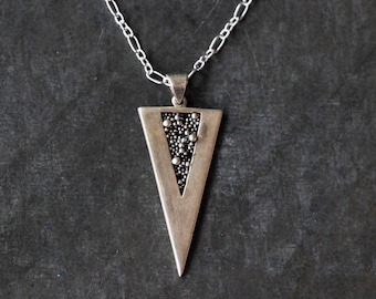 Oxidized Sterling Silver Triangle Pendant Necklace: Geometric Artisan Jewelry