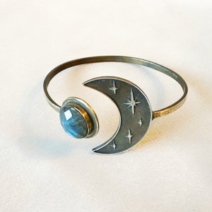 Himmlische Sonne Halbmond & Sterne Sterling Messing Armreif Armband // Kosmos Sternennacht // Magische Hexe