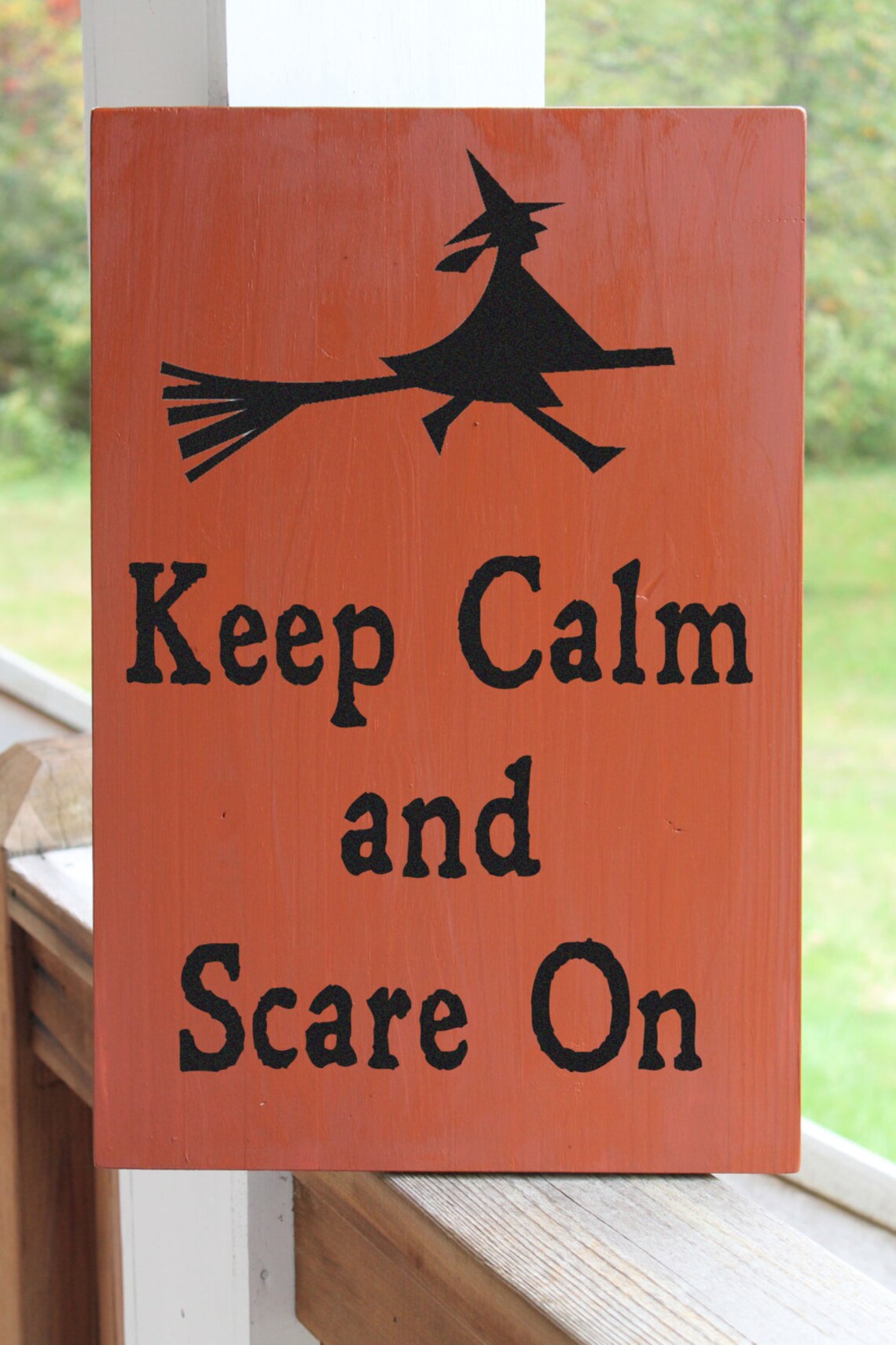 Keep Calm and Scare On Funny Halloween Wood Sign Witch Sign Etsy