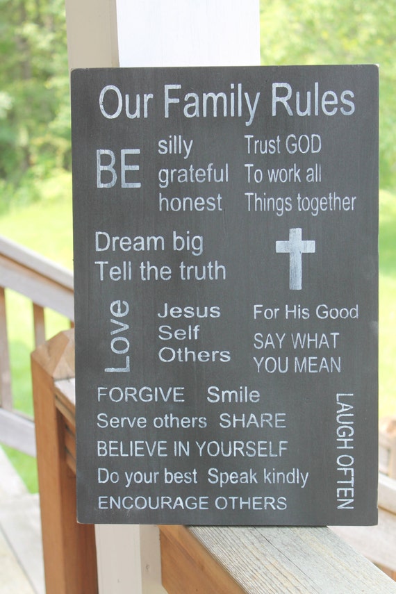 Large Wood Christian Family Rules Sign Family Rules Subway Etsy