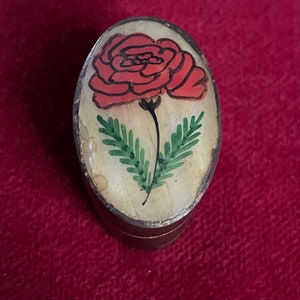 Antique Hand Painted Bone & Brass Rose Trinket Box Gift