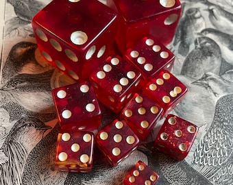 Vintage Red Bakelite Assorted Dice Lot Glitter Dice 11 pieces