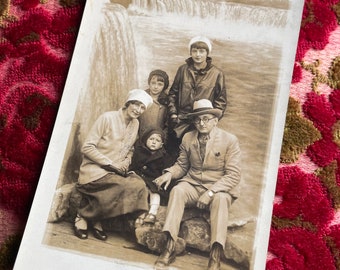 Antique Family Photo Portrait Postcard Niagara Falls Sepia Photo