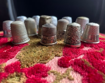 Collection of 13 Antique & Vintage Assorted Thimbles Sewing Supply Gift Seamstress Collectible