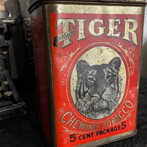 Antique Large Tiger Chewing Tobacco Tin