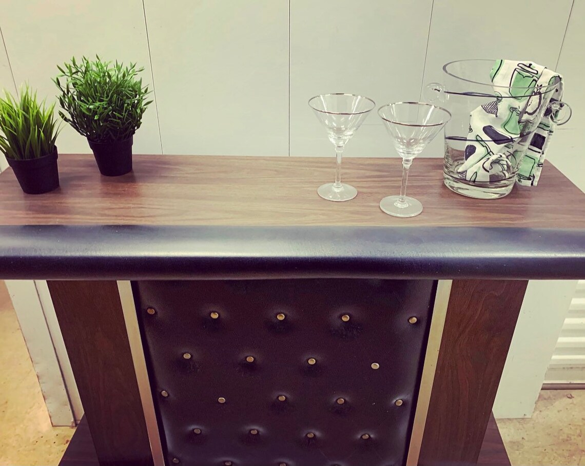 Vintage MCM Mid Century Tufted Vinyl & Wood Freestanding Bar Etsy