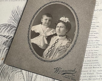Antique Sepia Oval Mother & Child Portrait Card Lansing Michigan
