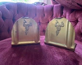 Pair of Vintage Brass Western Saddle Bookends