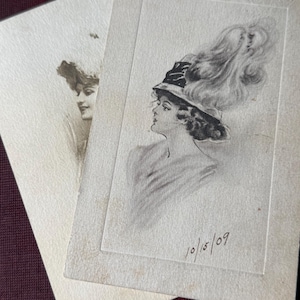 Antique Pair of Victorian Ladies Postcards 1909-1910 Ephemera